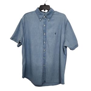 Polo Ralph Lauren Short Sleeve Slim Fit Denim Button-Down Shirt - Blue - XL